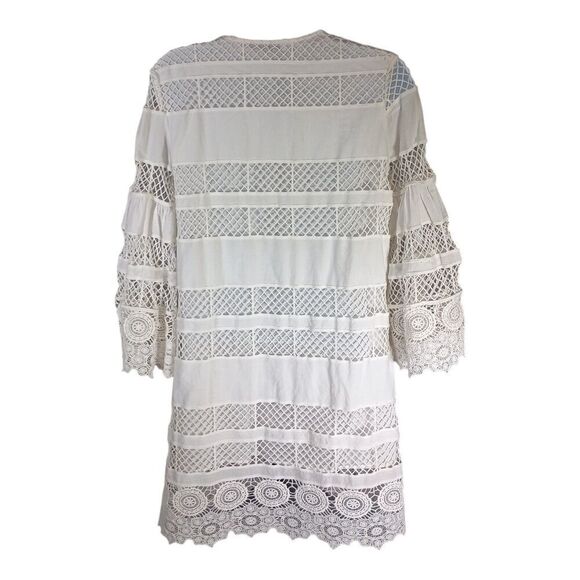 Alexis Dress Short Crochet Cotton Silk Bell Sleeve V-Neck White Womens Small - Picture 2 of 4